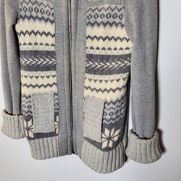 Superdry Grey fleece lined grey knit front sweater jacket Size Large coatigan - Picture 11 of 12